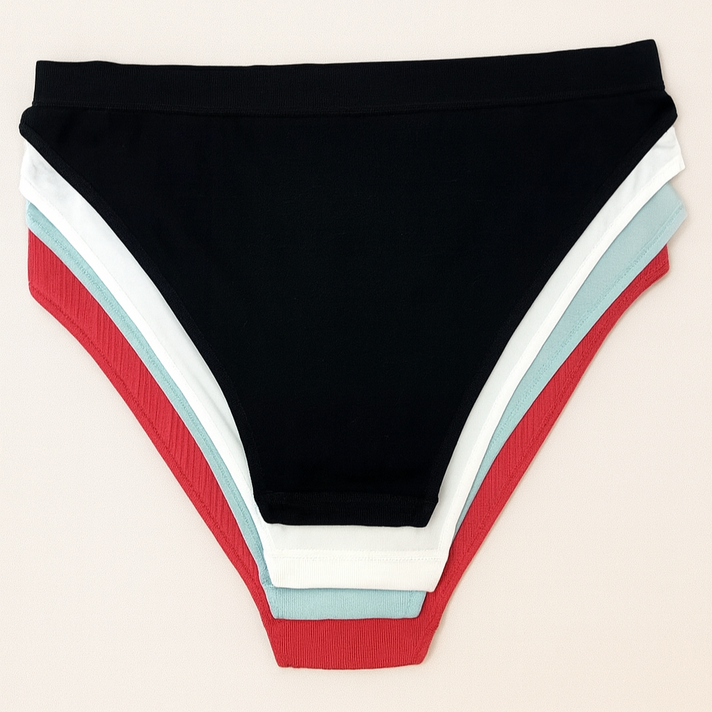 Jilla Intimate Women's 4-Pack Tanga Underwear – Soft & Comfy (Red, Teal, White, & Black)