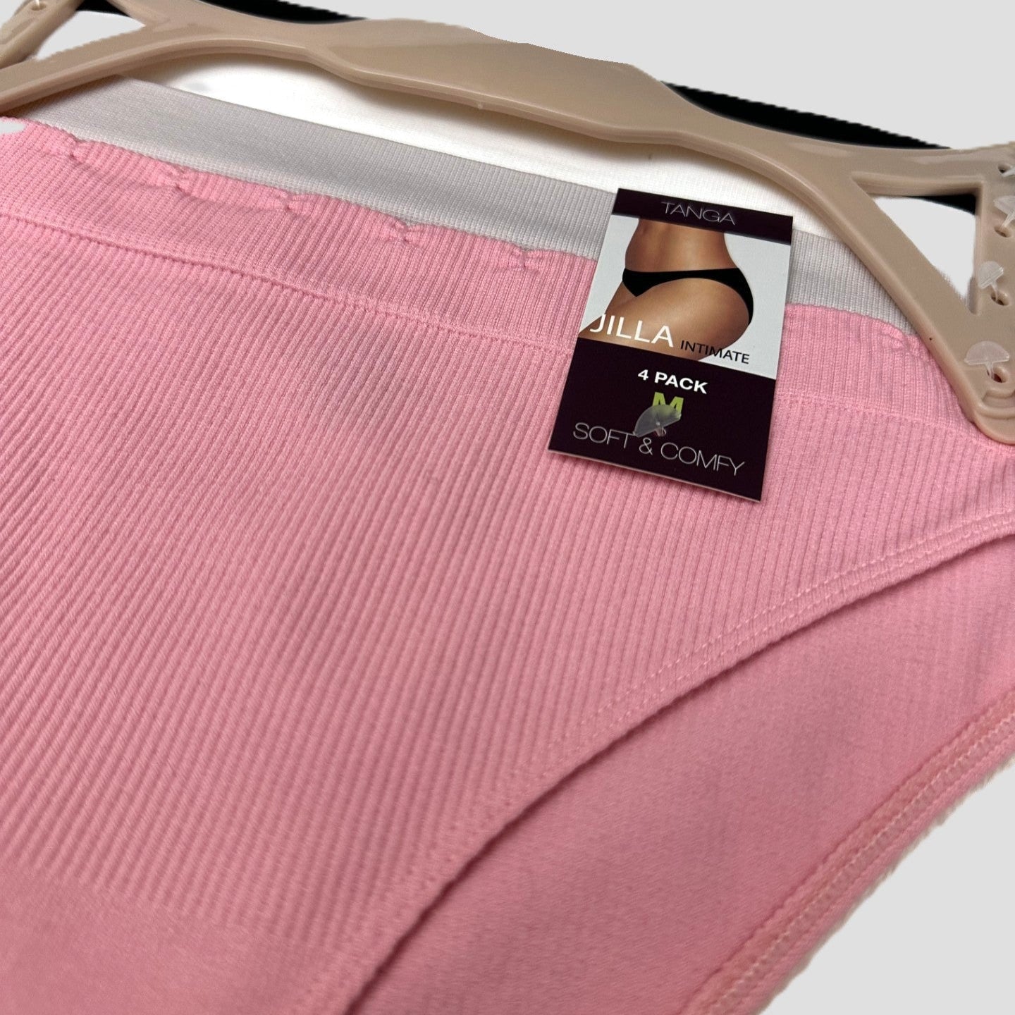 Jilla Intimate Women's 4-Pack Tanga Underwear (Black, Pink, White, & Tan)