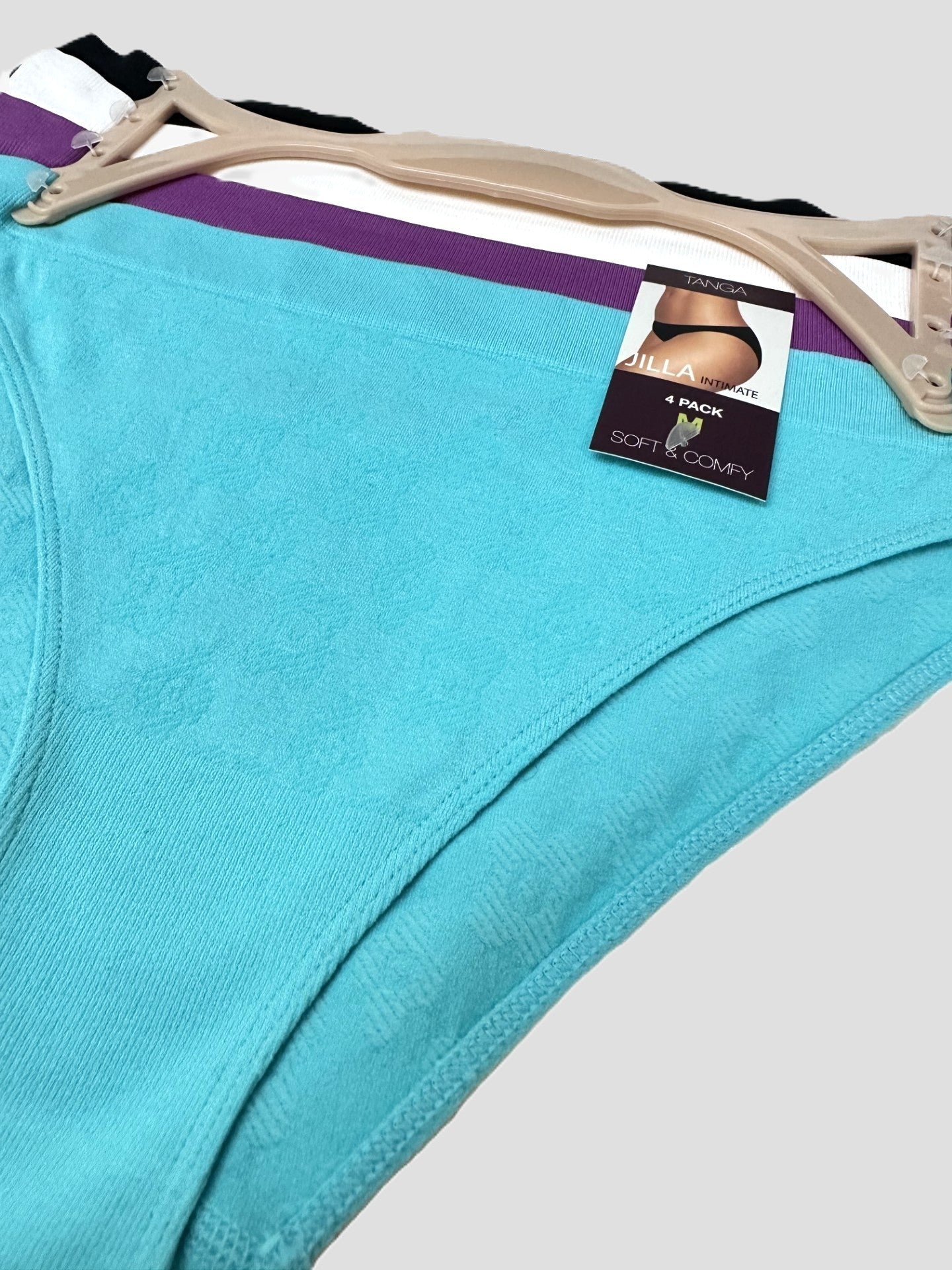 Jilla Intimate Women's 4-Pack Tanga Underwear – Soft & Comfy (Blue, Purple, White, & Black)
