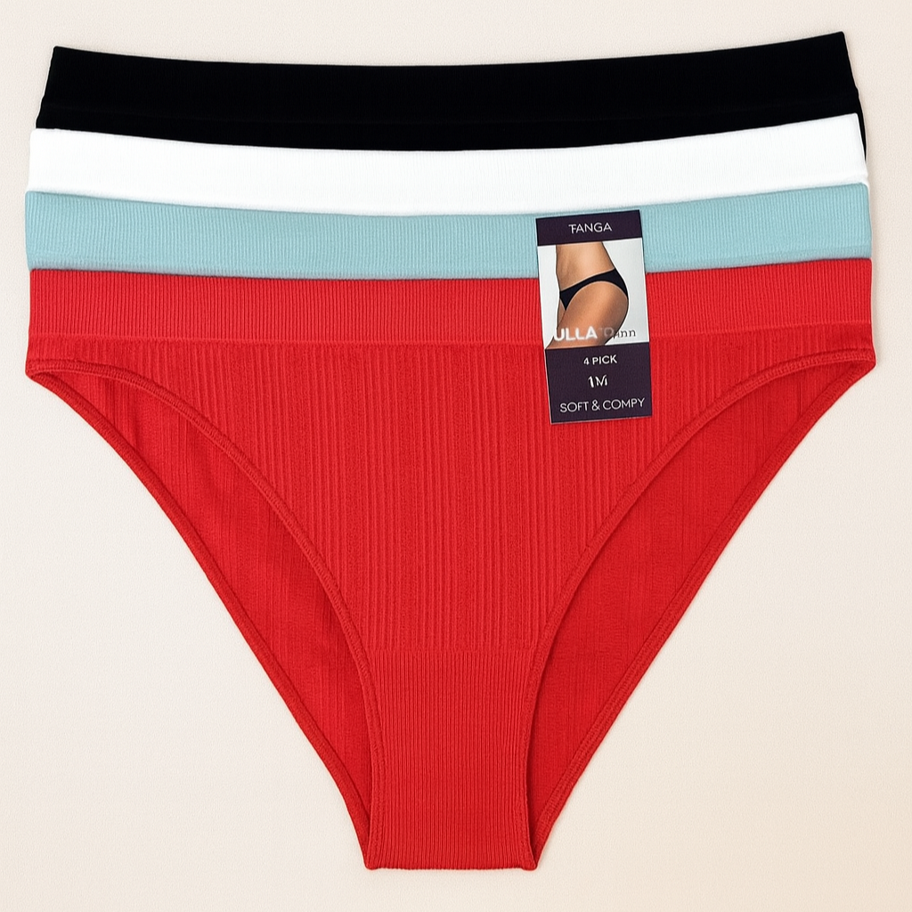 Jilla Intimate Women's 4-Pack Tanga Underwear – Soft & Comfy (Red, Teal, White, & Black)