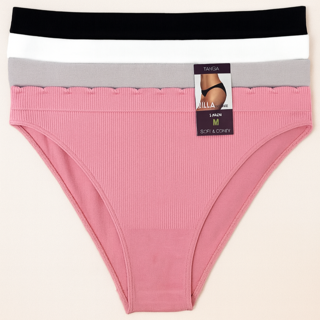Jilla Intimate Women's 4-Pack Tanga Underwear (Black, Pink, White, & Tan)