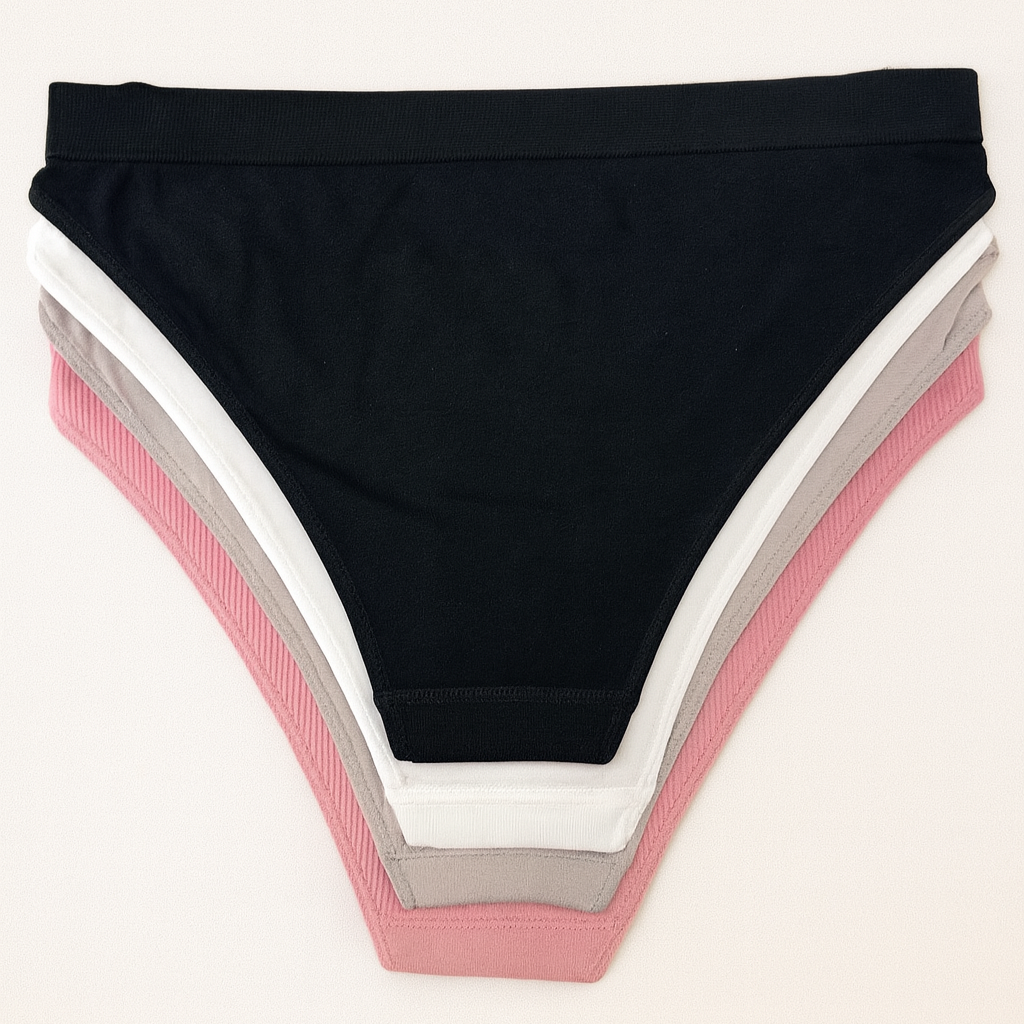 Jilla Intimate Women's 4-Pack Tanga Underwear (Black, Pink, White, & Tan)