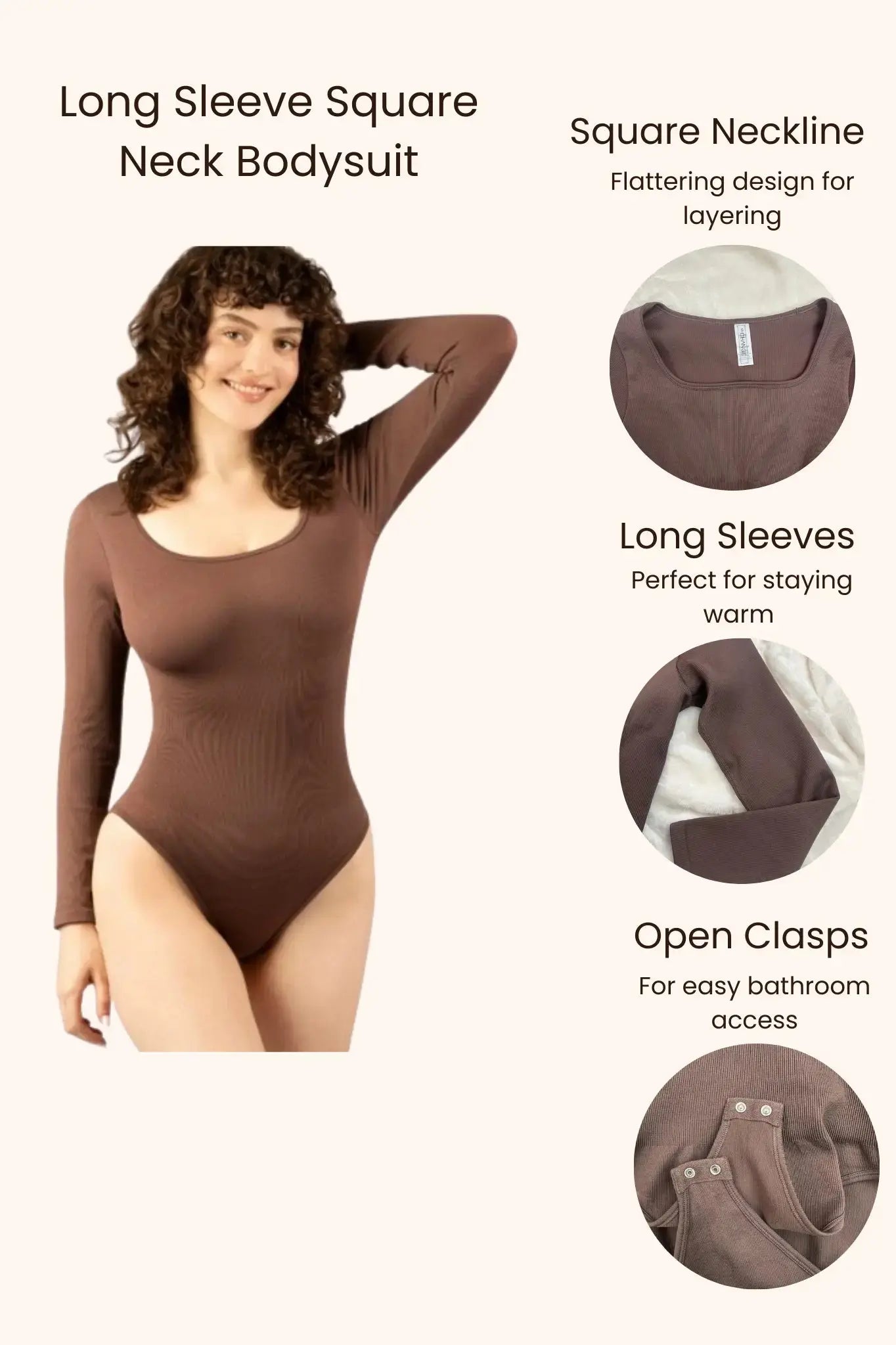 Change | Elegant 3-Piece Square Neck Bodysuit Set – Long Sleeve & Form-Fitting Under Control