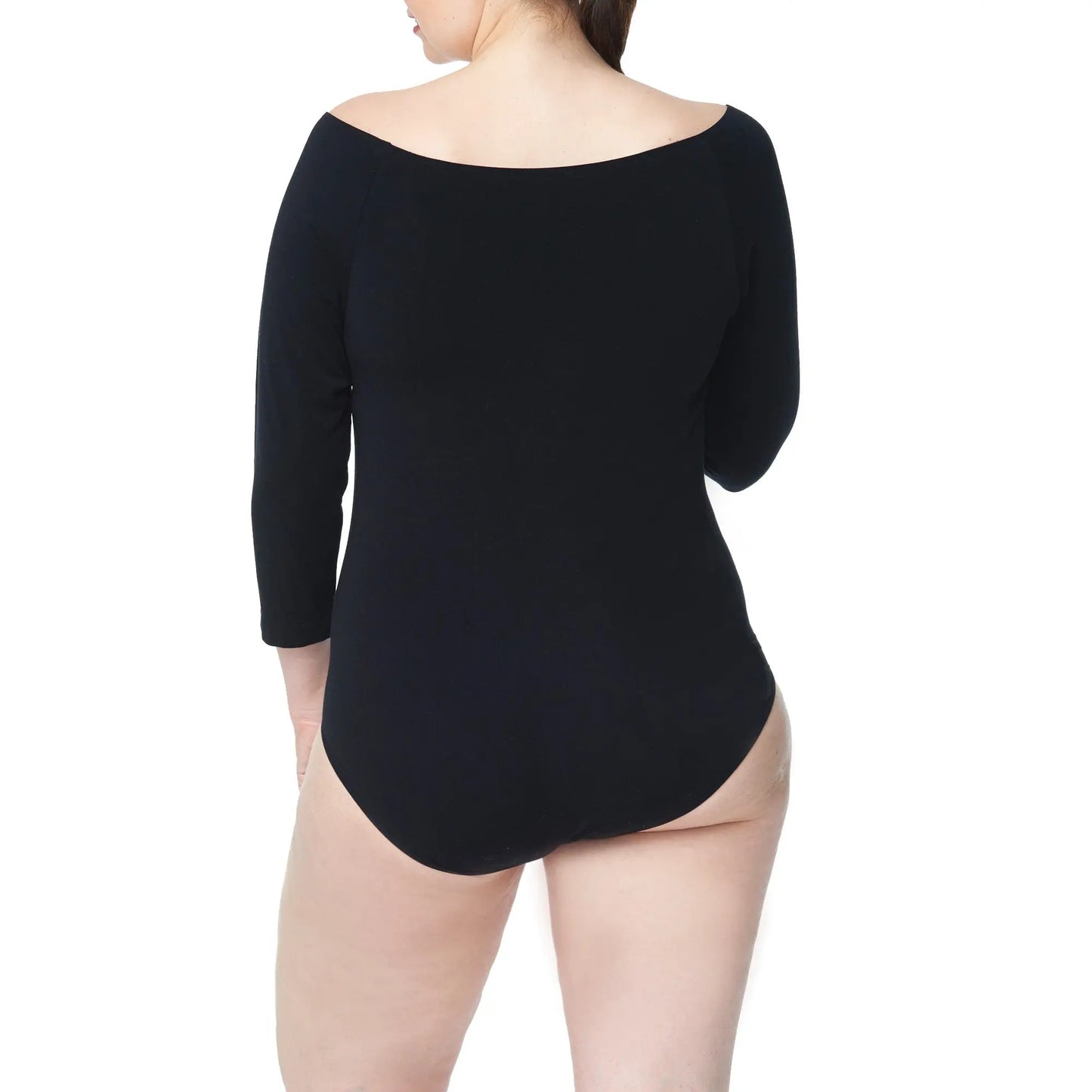 Women Plus Size Bodysuit, Boat Neck, 3/4 Sleeve Under Control