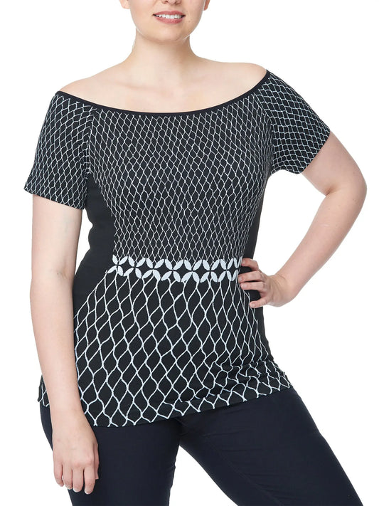 Off Shoulder Short sleeves Top, Women Plus Size Shirt Under Control