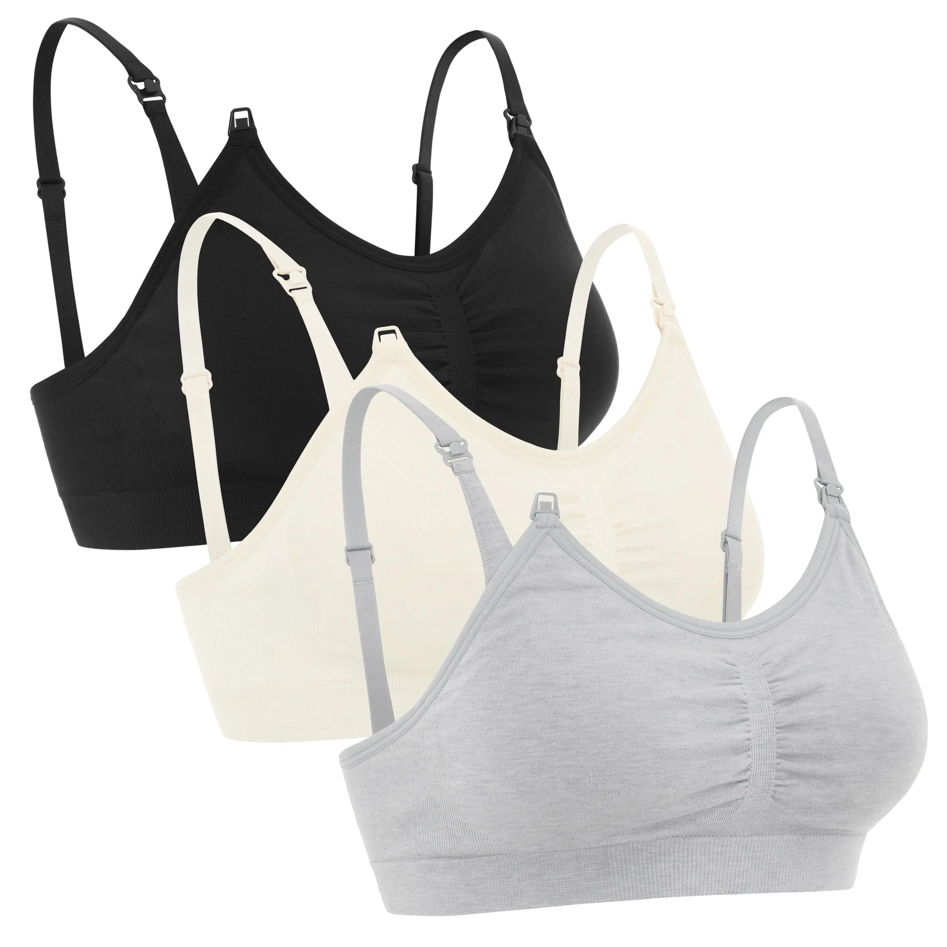 Under Control | 3 pack Nursing Bra Super Soft and Comfy, Comes with Free Hook & Eye Extension Pad (Black, Sand, Heather Grey) Under Control