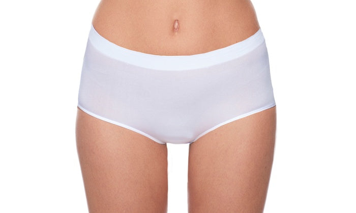 Women Solid Color White Briefs Mid Waist Elastic Waistband Panties