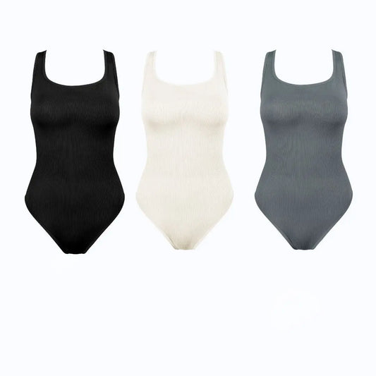 Change | 3-Piece Women's Square-Neck Bodysuit,Tummy Control Bodysuit, Tops, Womenswear Fit Spandex Sleeveless ribbed bodysuit Under Control