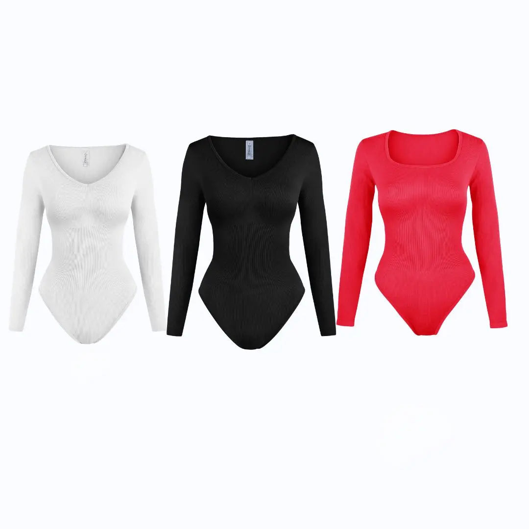 Change | 3-Piece V-Neck Shapewear Bodysuit Women's Long Sleeve Bodysuit, Ribbed, Snap Closure, Soft, Minimalist Design, Available in Multiple Colors Under Control