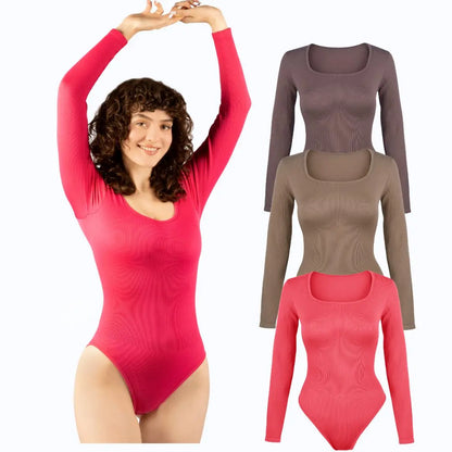 Change | 3 Pieces Plain Square Neck Women Long Sleeve Bodysuit Under Control
