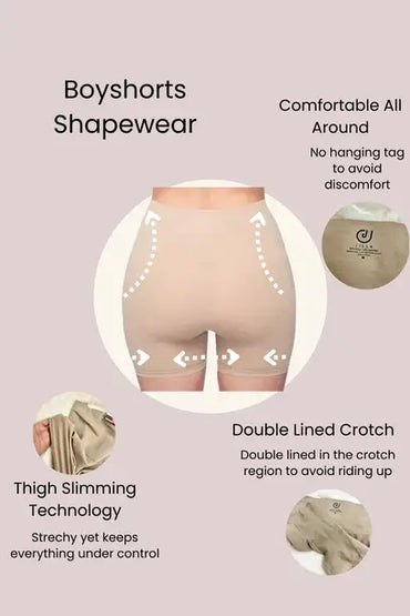 Jilla | 2 Pack Jilla Women's Boy Shorts Shapewear Stretchable Soft Tummy Shaping Boy shorts (Black/Nude) Under Control