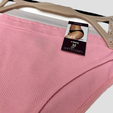Jilla Intimate Women's 4-Pack Tanga Underwear (Black, Pink, White, & Tan)