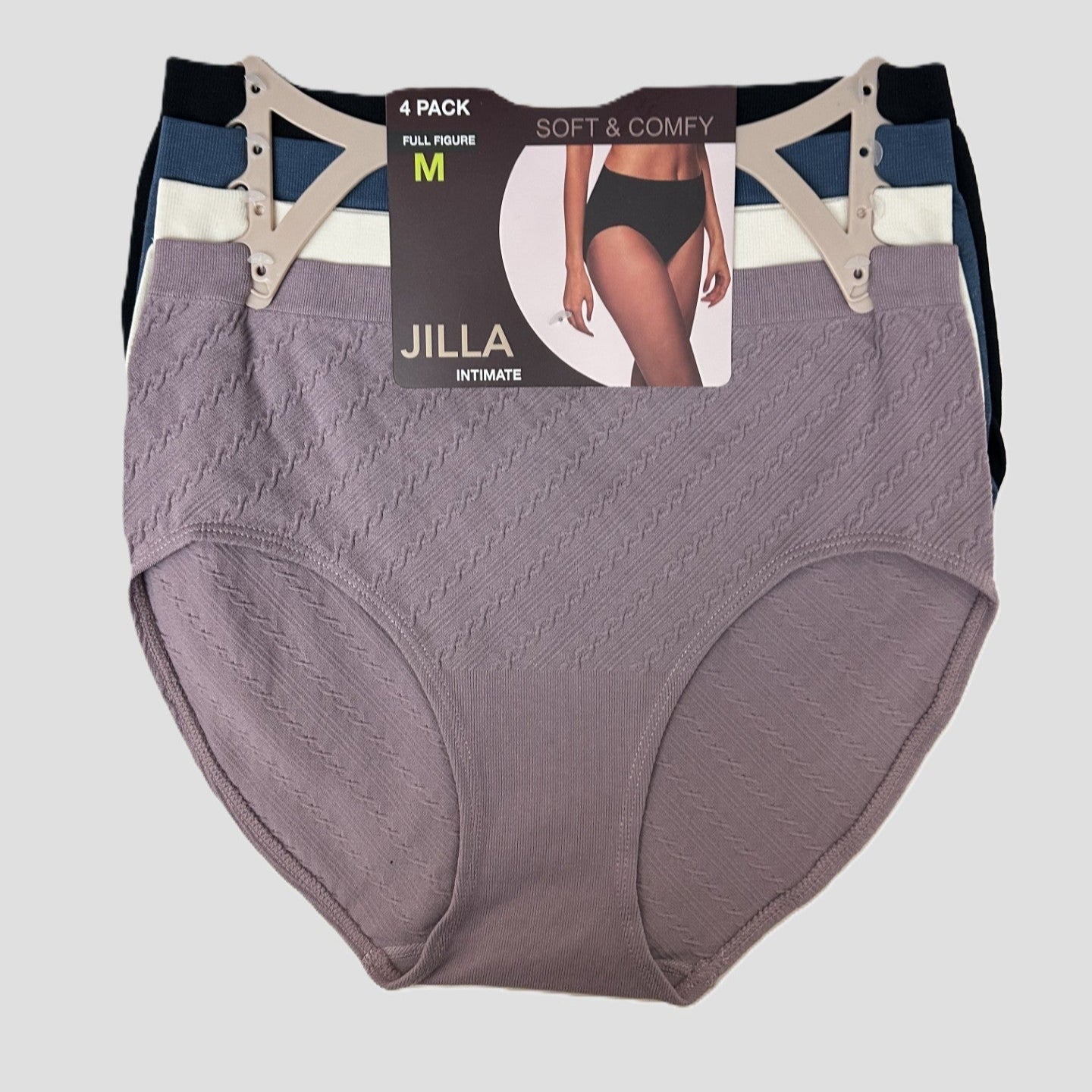 Jilla Intimate Women's 4-Pack Full Brief Underwear – (Purple, Cream, Blue, & Black)