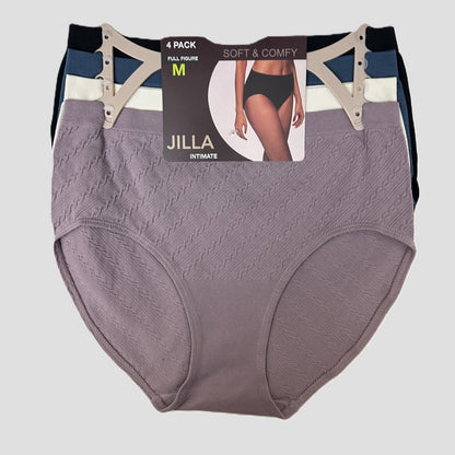 Jilla Intimate Women's 4-Pack Full Brief Underwear – (Purple, Cream, Blue, & Black)