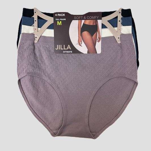 Jilla Intimate Women's 4-Pack Full Brief Underwear – (Purple, Cream, Blue, & Black)