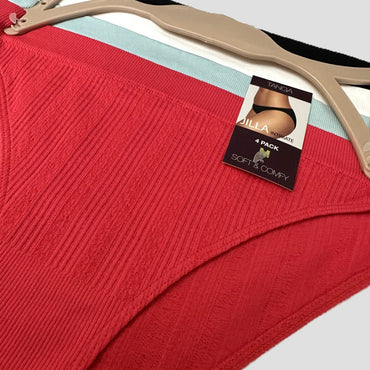 Jilla Intimate Women's 4-Pack Tanga Underwear – Soft & Comfy (Red, Teal, White, & Black)