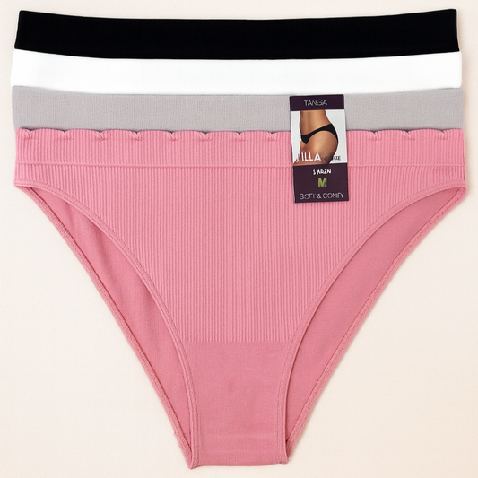 Jilla Intimate Women's 4-Pack Tanga Underwear (Black, Pink, White, & Tan)