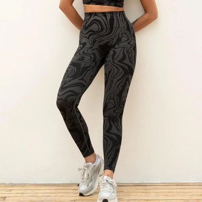 Jilla Active | OCEAN SWIRL LEGGINGS - Full Length Marble Jacquard Leggings Jilla Active