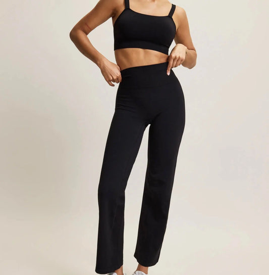 Jilla Active | ANANDA WIDE LEG ORGANIC FIBER TROUSERS - Wide Leg High-rise Waistband Leggings Jilla Active