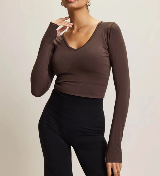 Jilla Active | AURA ORGANIC FIBER LAYERING TOP - Long Sleeve V-Neck Thumbholes Top Jilla Active