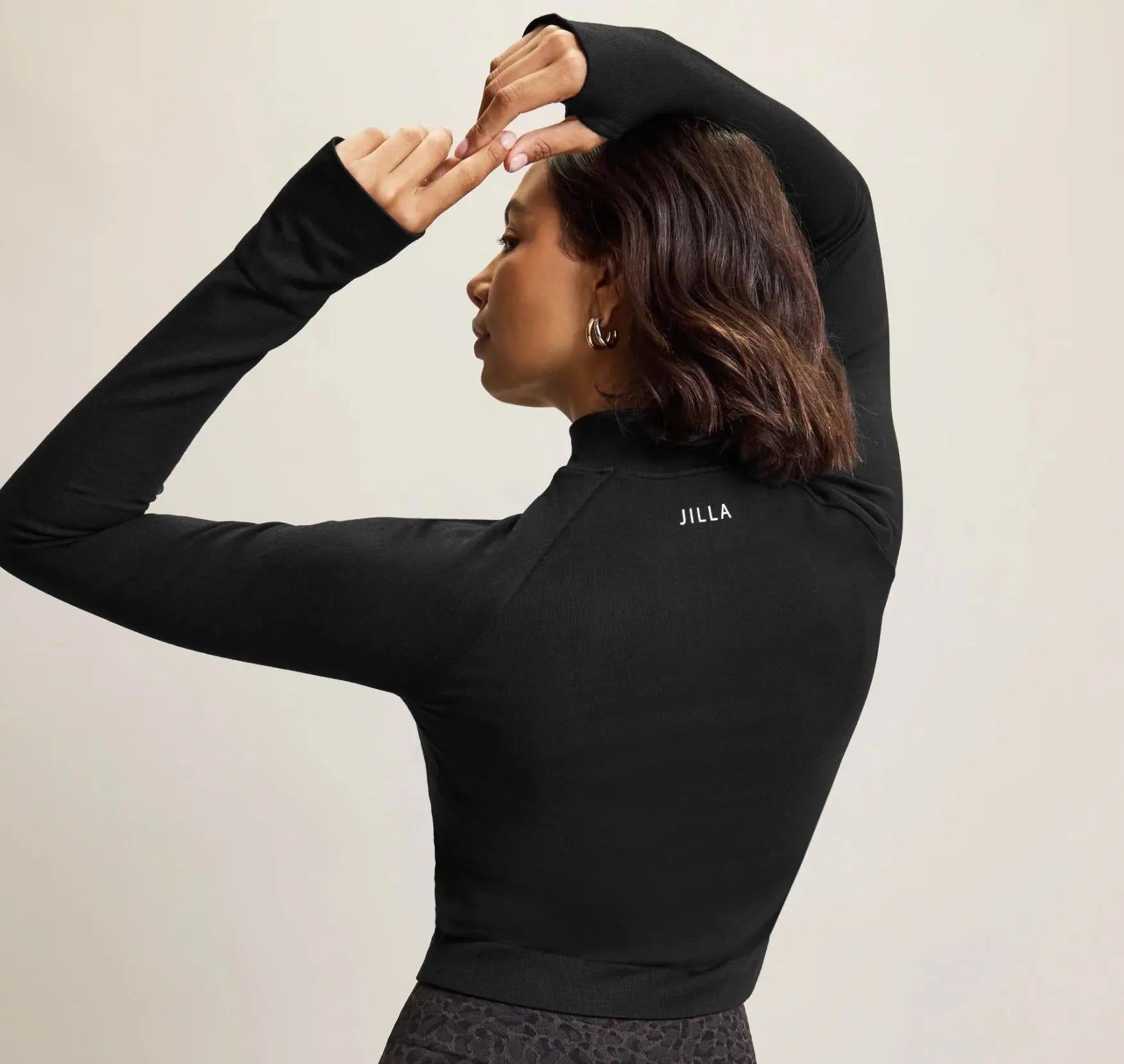 Jilla Active | EXPLORE ORGANIC FIBER LONG SLEEVE TOP - Half Zip High Neck Thumbholes Top Jilla Active
