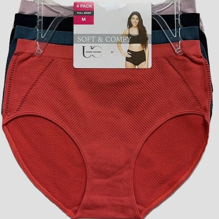 Red women's underwear with a tag on a white background