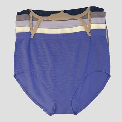 Blue underwear with a patterned waistband on a light gray background