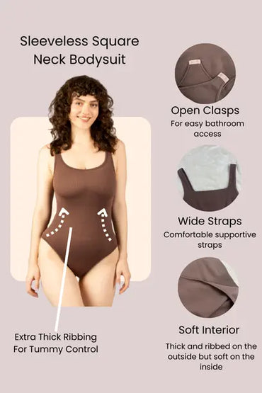 Change | 3-Piece Women's Square-Neck Bodysuit,Tummy Control Bodysuit, Tops, Womenswear Fit Spandex Sleeveless ribbed bodysuit Under Control
