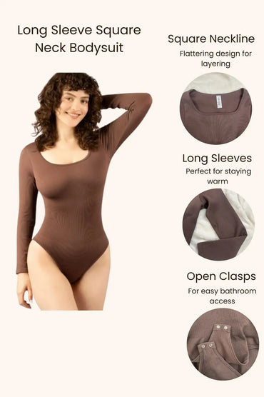 Change | Elegant 3-Piece Square Neck Bodysuit Set – Long Sleeve & Form-Fitting Under Control