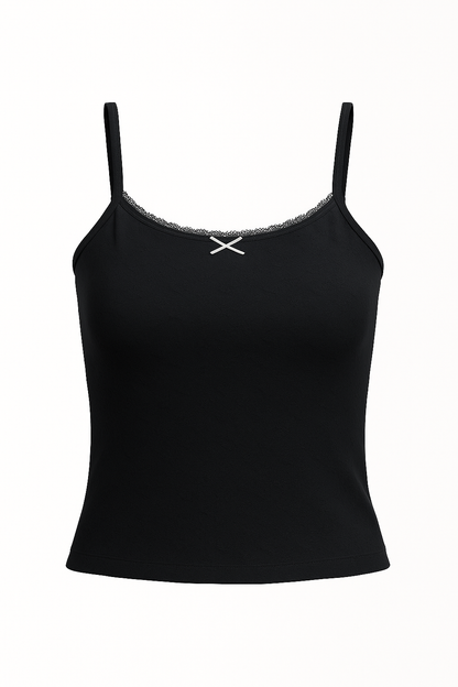 Lace Trim Heart Pointelle Cropped Tank Top