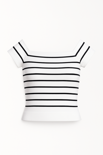 Off the Shoulder Striped Cropped Top