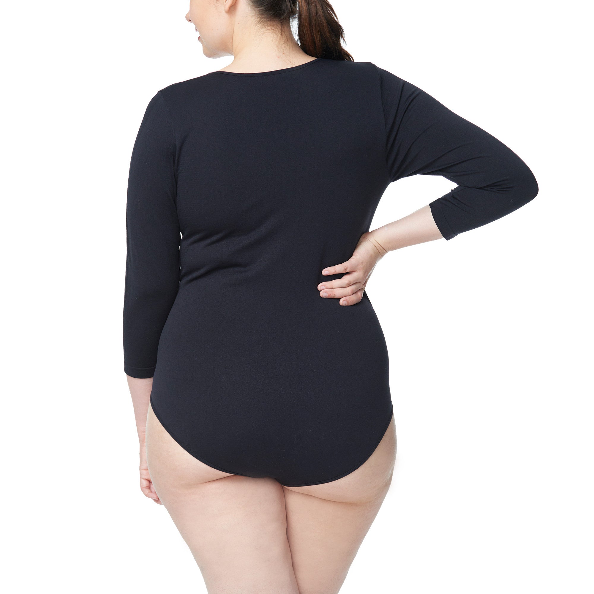 Deep V Neck Long Sleeve Women Black Plus Size Bodysuit - China Plus Size  Bodysuit and Women Bodysuit price