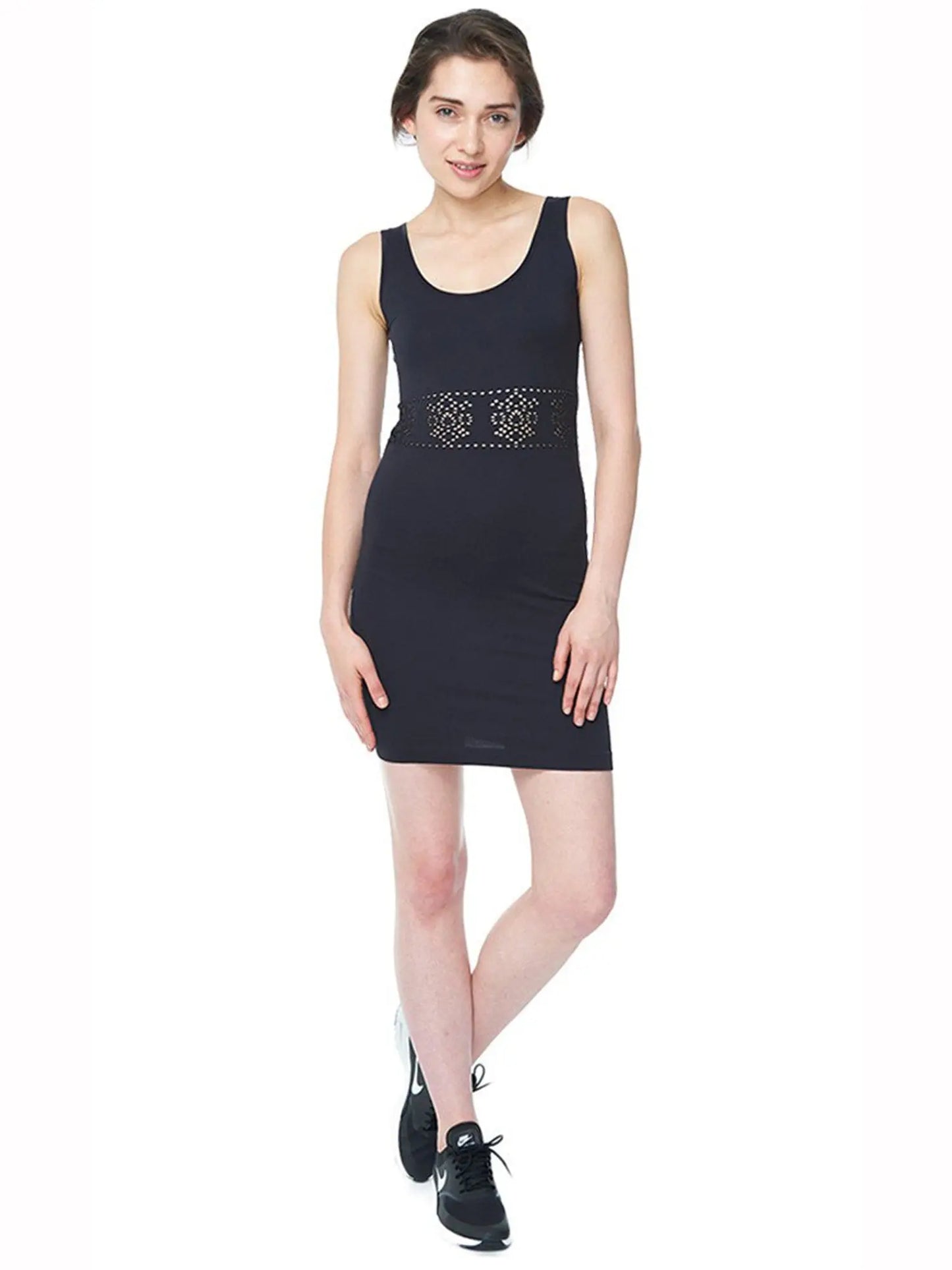 Black Classic Sleeveless Bodycon with Pointelle - Pointelle Tops - Under Control Collection