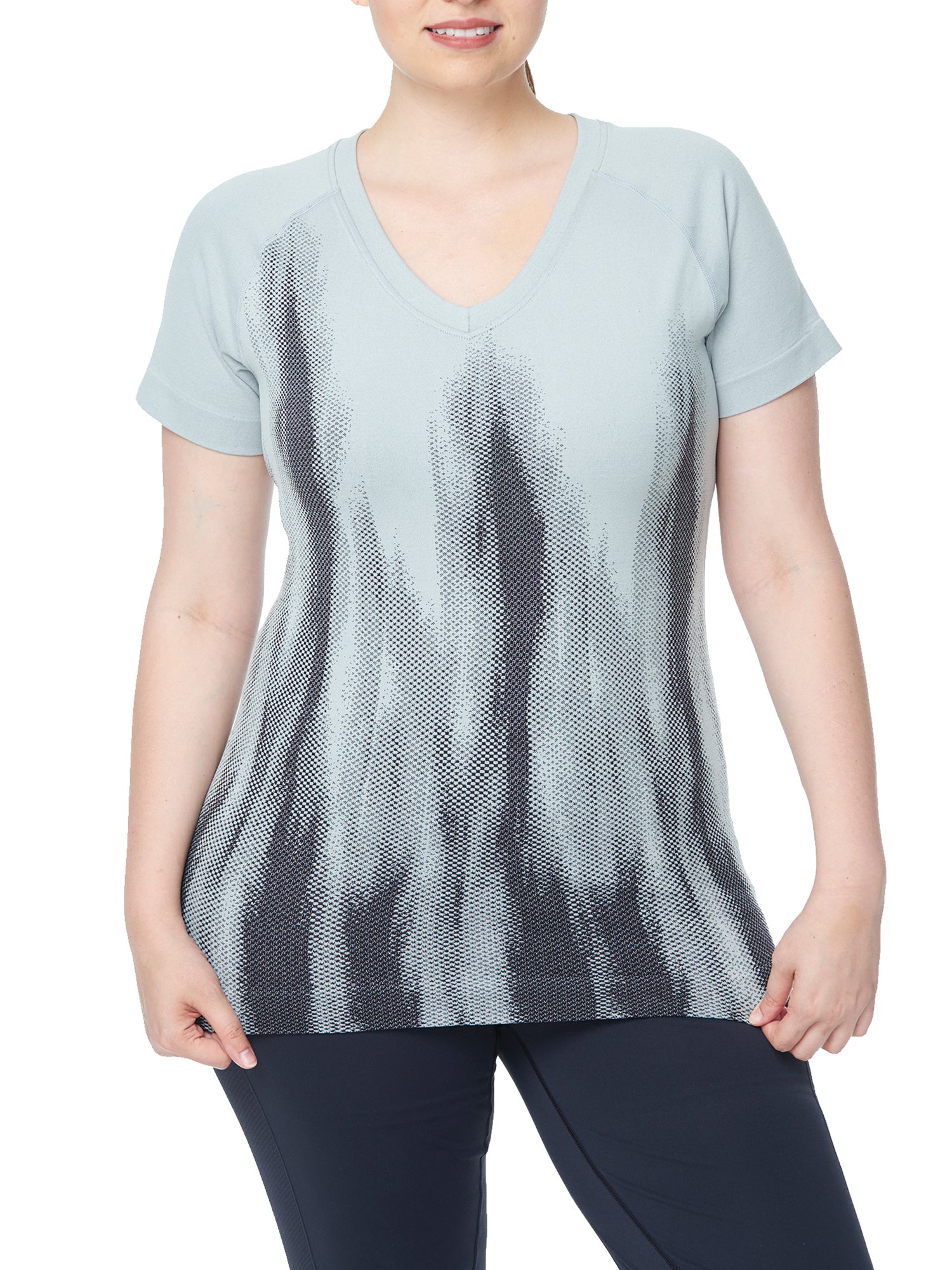 Jacquard V Neck with Raglan Sleeves Top - Under Control Collection