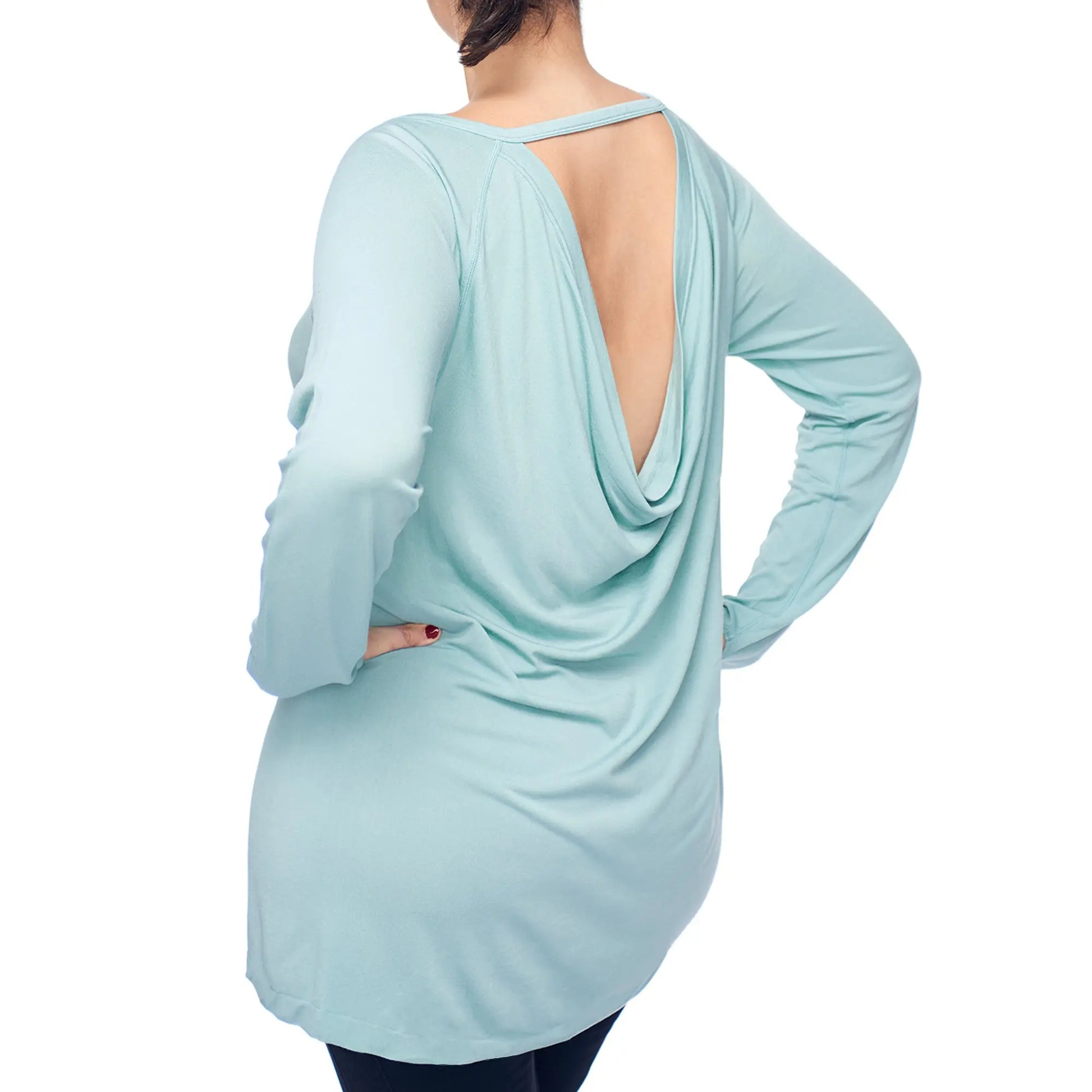 Under Control |Women Plus Size Active Viscose Drape Back Long Sleeve Light Blue / 3X Under Control |Women Plus Size Active Viscose Drape Back Long Sleeve Light Blue / 3X