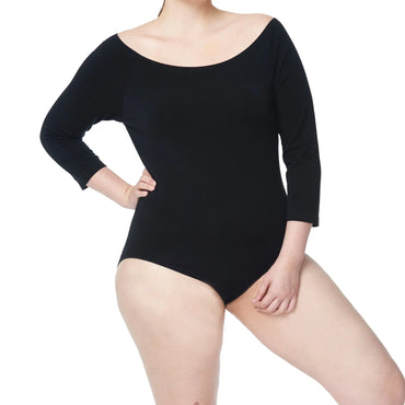 Women Plus Size Bodysuit, Boat Neck, 3/4 Sleeve Under Control